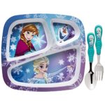 Zak Designs 3 Section Plate, Spoon and Fork with Elsa, Anna and Olaf from Frozen, Multicolor