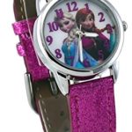 Disney #FNFAQ0018 Girl’s Frozen Crystal Star Accented Pink Glitter Leather Band Watch