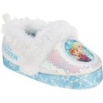 Disney Frozen Toddler and Girls Cushioned Sparkle Slippers with Fur Trim (11/12 – XL, White)