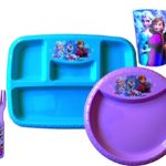 Disney Frozen Reusable Lunch Kit , 4 Sectioned Plate, Plate W/decal on Rim , Fork and Spoon with Drink (13.5 OZ SIPPER TUMBLER)