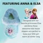 Disney Frozen Elsa & Anna Girls Slippers – Plush Non-Slip Comfy Fluffy Lightweight Warm Comfort Soft Aline Indoor House Slippers – Blue (Little Kid 11-12)