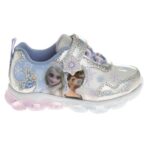 Disney Frozen LED Light up Shoes for Girls – Princess Anna and Elsa Lightweight Breathable Tennis Running Sneakers – Blue/Silver (Size 9 Toddler)