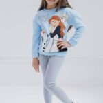 Disney Frozen Princess Anna Elsa Olaf Toddler Girls Fleece Sweatshirt and Leggings Outfit Set Light Blue/Grey 5T