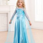 Luzlen Snow Princess Costume for Toddler Girls Kids Blue Princess Dress Up with Wig Halloween Birthday Cosplay Outfits, 4-5T(Tag 120)