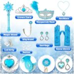 Ayrvocy Light Up Elsa Costume for Girls with Snowflake Wand, Princess Dress Up for Girls 3-8, Includes Frozen Wig, Mask, Crown & Gloves – Perfect for Halloween, Birthday Party & Cosplay