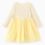 Disney Frozen Elsa Toddler Girl Dress Double-Layer Tulle Dresses with Embroidered Daisy A-Line Long Sleeve Casual Gift Clothes Yellow 4-5T