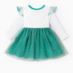 Disney Princess Ariel Toddler Girl Dress Character Print Mesh Overlay Tulle Dresses Party Birthday Ruffle Long-Sleeve Girls Clothes Green 5-6 Years