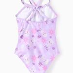 Disney Frozen Girls Swimsuits Elsa Print UPF 50+ One Piece Bathing Suits Sport Summer Beach Swimwear Purple Quick Dry for Toddler Girls Size 5-6T