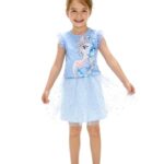 Disney Frozen Toddler Girl Outfits Elsa 2 Piece Skirt Set Ruffle Sleeve T-Shirt and Elastic Tutu Skirts Outfit Girls Casual Summer T-shirt Dress Light Blue 4-5 Years