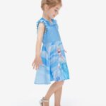 Disney Frozen Toddler Girl Dress Elsa Ruffle Sleeve Crinkled Casual Sundress Sleeveless Summer Outfit School Holiday Clothes Blue 5-6 Years