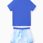 Disney Frozen Elsa Princess Girls Two Piece Short Sleeve Swimsuit UPF 50+ Protection Quick-Dry Rashguard Bathing Suit Blue