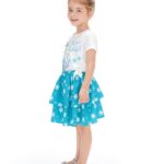 Disney Frozen Toddler Girls Outfits Elsa 2PCS Skirt Set Summer T-shirt Dress Short Sleeves Tie Knot Top and Tiered Ruffle Skirts Outfit Girls Casual Dress Aqua Green 4-5 Years