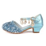 ChuLian Little Kids Girls Dress Pumps Glitter Sequins Princess Low Heels Mary Jane Party Dance Shoes Rhinestone Sandals Blue 31