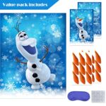 ROCWOHO Froze Christmas Party Pin The Nose on The Olaf Party Game for Kids Olaf Pin Game with Reusable Stickers Birthday Shower Party Supplies Activities