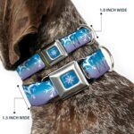 Disney Pet Collar, Dog Collar Metal Seatbelt Buckle, Frozen 2 Snowflakes Blues Purples White, 20 to 31 Inches 1.5 Inch Wide