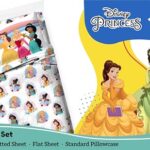 Disney Princess Twin Sheet Set – 3 Piece Kids Bedding Set Includes Pillow Cover – Super Soft Rainbow Microfiber Sheets Features Moana, Belle & Rapunzel